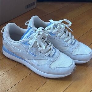 Reebok Classic Cream and Light Blue Sneakers